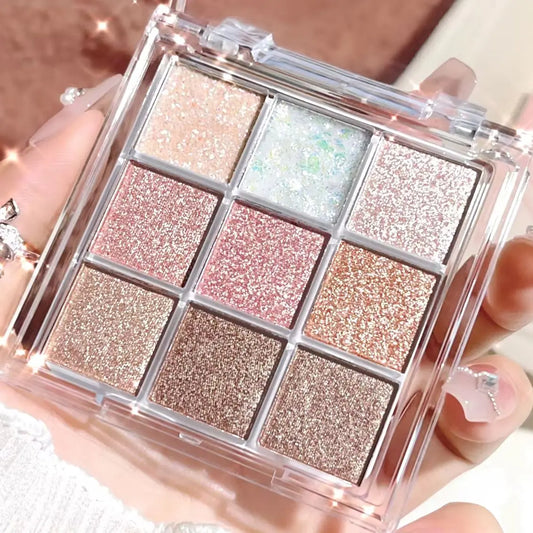 LuxuryGlow Pearlescent Glitter Eyeshadow & Highlighter Palette – Long-Lasting & Shimmer Finish
