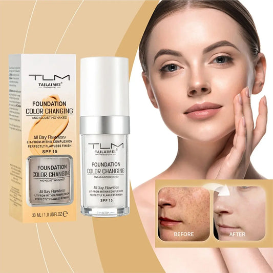 Base de maquillaje líquida LuxuryGlow Warm Change: resistente al agua, con control de grasa y protección FPS