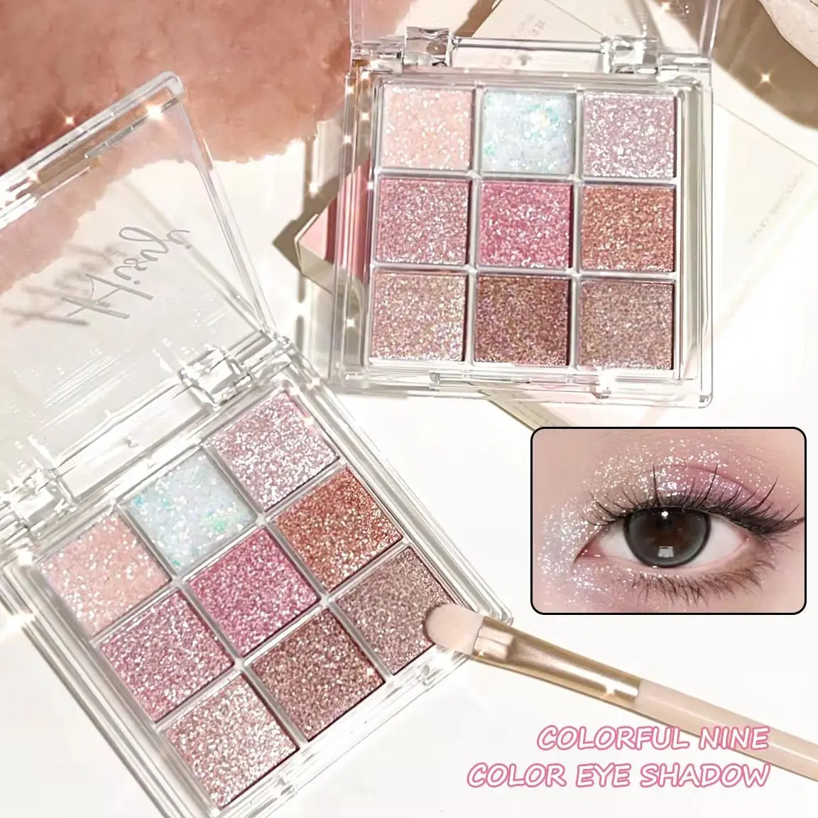 LuxuryGlow Pearlescent Glitter Eyeshadow & Highlighter Palette – Long-Lasting & Shimmer Finish