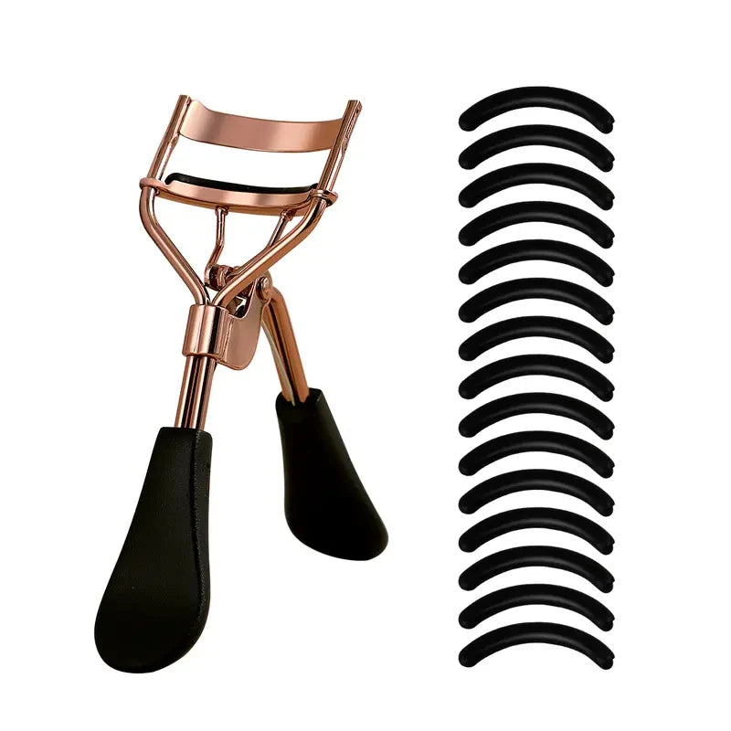 LuxuryGlow Portable Eyelash Curler with 15 Silicone Pads – Stainless Steel Curling Tool