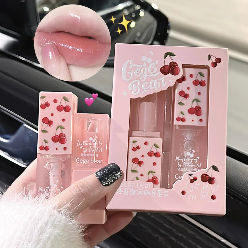 Gege Bear Cherry Lip Balm & Lip Oil Duo – Deep Hydration & Winter Care by Gege Bear