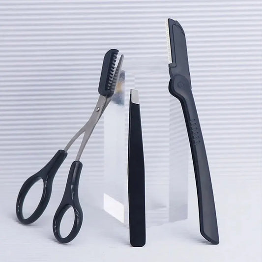 LuxuryGlow 3PCS Stainless Steel Eyebrow Grooming Set – Tweezer, Scissors & Comb Kit