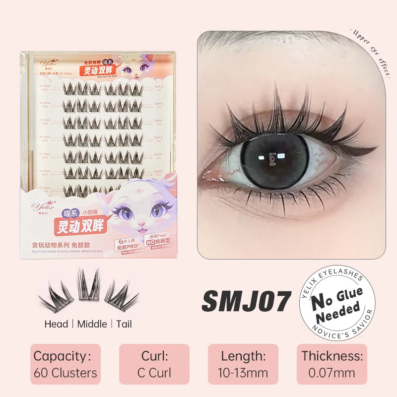 Yelix Fairy Glue-Free Reusable False Eyelashes – Easy DIY Segmented Lashes for Natural Look