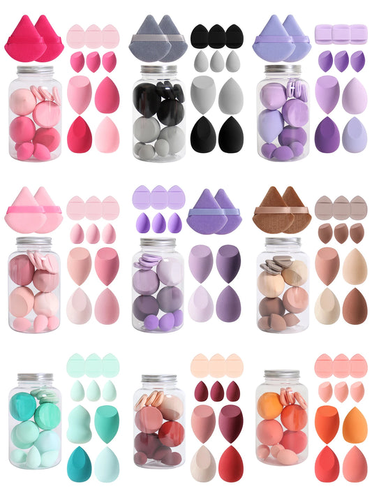 Esponjas de maquillaje de doble uso Luxury Glow, 12 unidades, con frasco de almacenamiento – Sin látex
