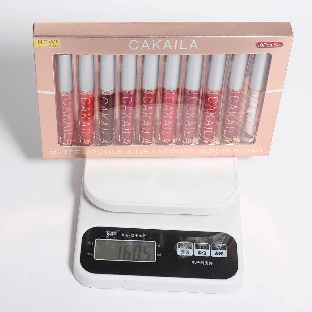 CAKAILA 10pcs Matte Nude Lip Gloss Set – Waterproof, Long-Lasting Lipsticks