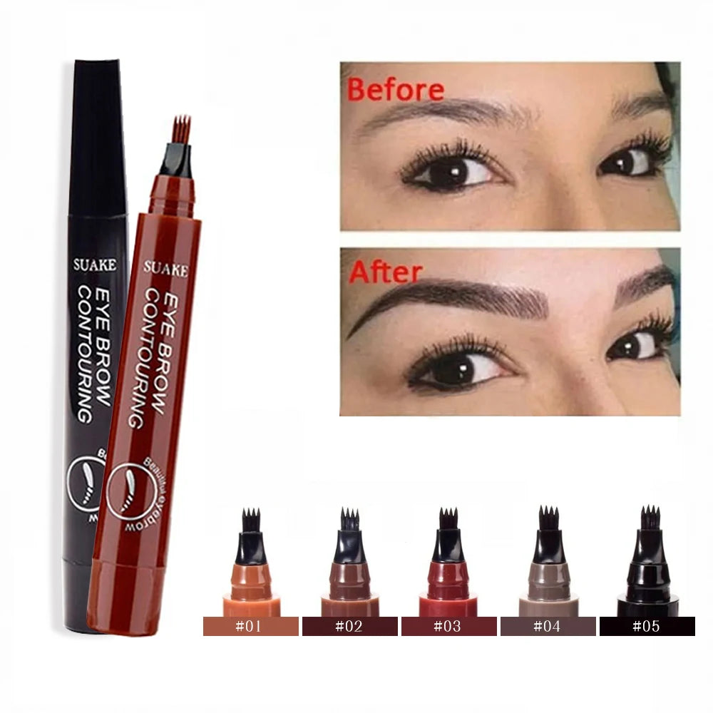 Lápiz de cejas Luxury Glow de 4 puntas, resistente al agua: efecto microblading natural, de larga duración.