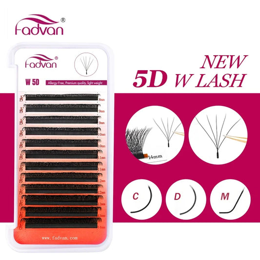 FADVAN 5D W-Shaped Eyelash Extensions – Soft Faux Mink Premade Volume Lashes (C/D/M Curl)