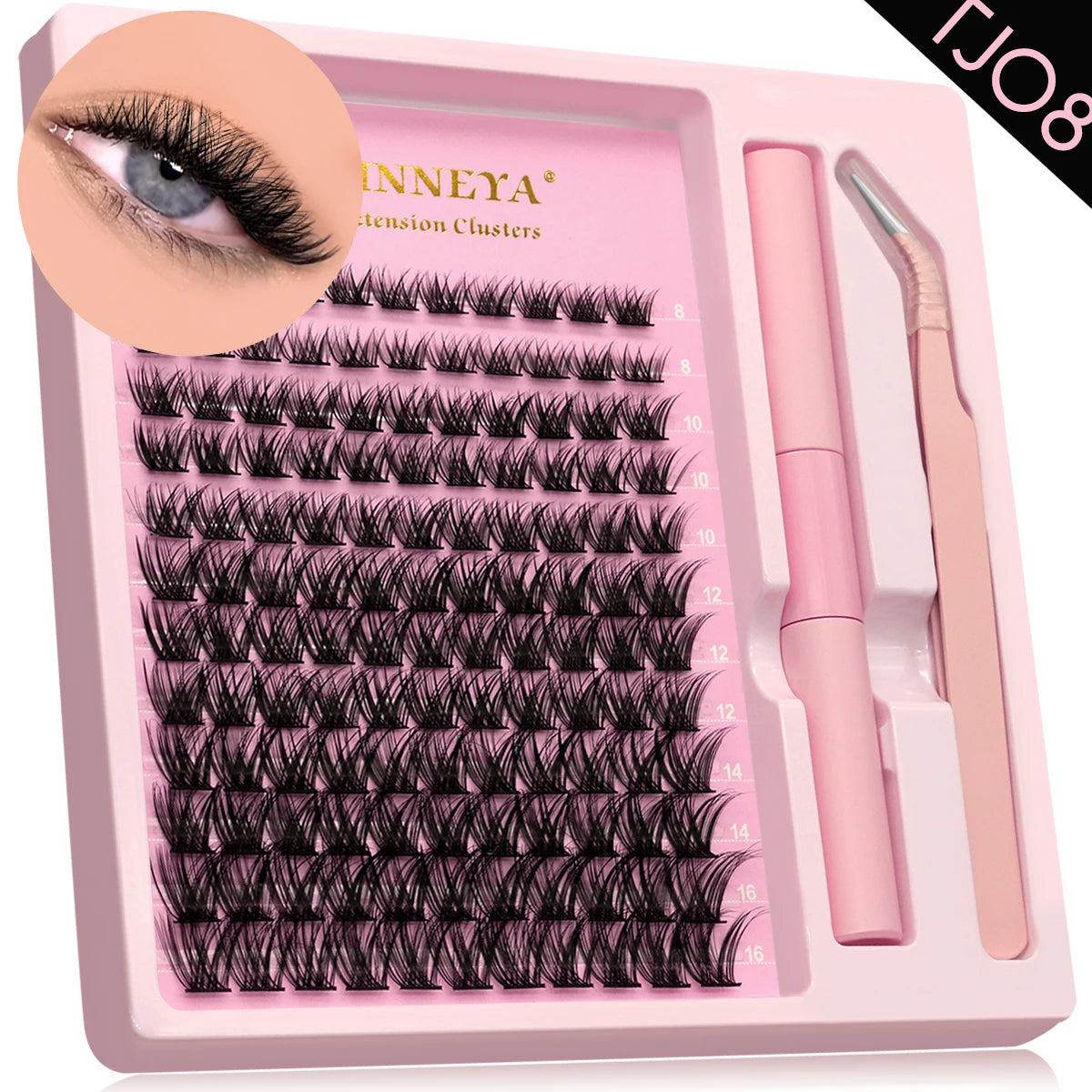 GROINNEYA DIY Lash Extension Kit – Natural Look Clusters with Bond & Seal, Tweezers Included