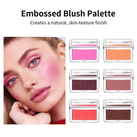 LuxuryGlow 6-Color Matte Embossed Blush Palette – High Pigment, Natural Rosy Glow