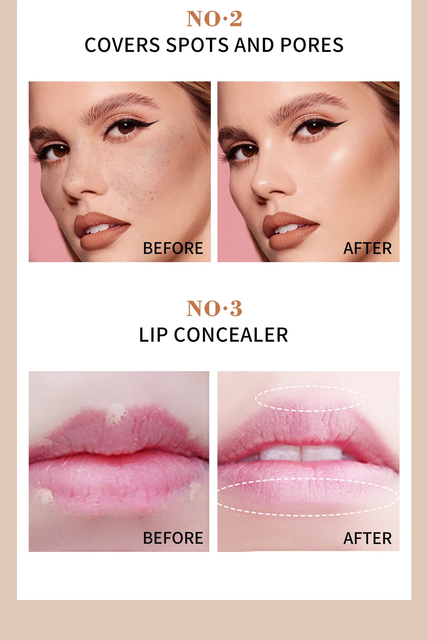 Corrector y crema BB QIC de alta cobertura, resistente al agua: de larga duración y antiojeras.