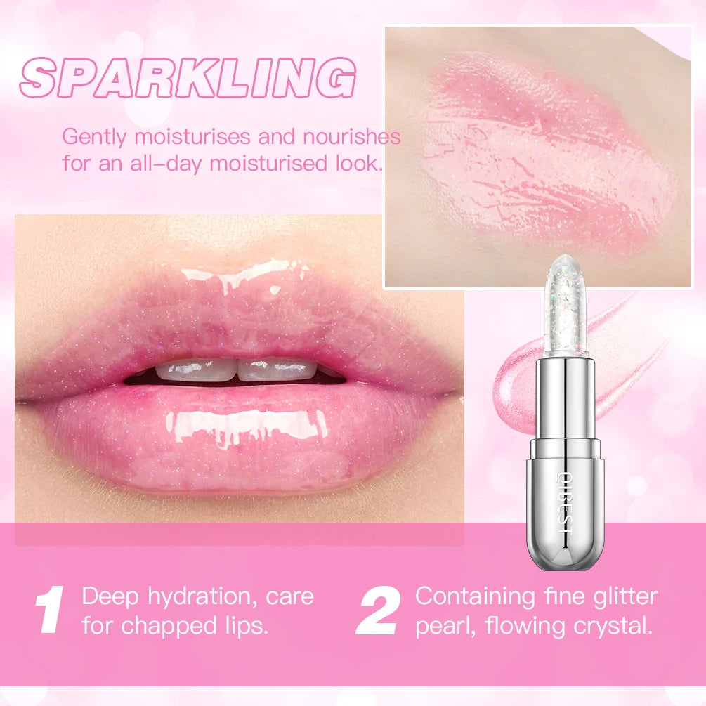 Lápiz labial con brillo que cambia de color QIBEST: bálsamo labial hidratante de gelatina cristalina con brillo y efecto voluminizador.