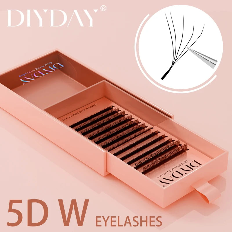 DIYDAY W-Shape Eyelash Extensions – 3D to 8D Premade Bloom Fans, Soft & Natural C132
