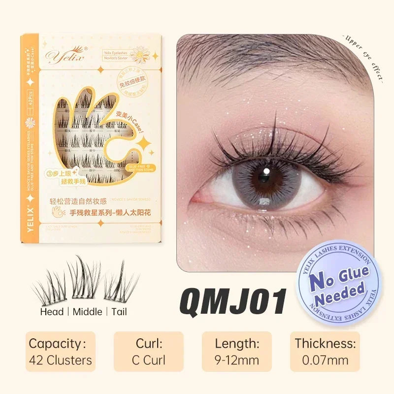 Yelix Fairy Glue-Free Reusable False Eyelashes – Easy DIY Segmented Lashes for Natural Look