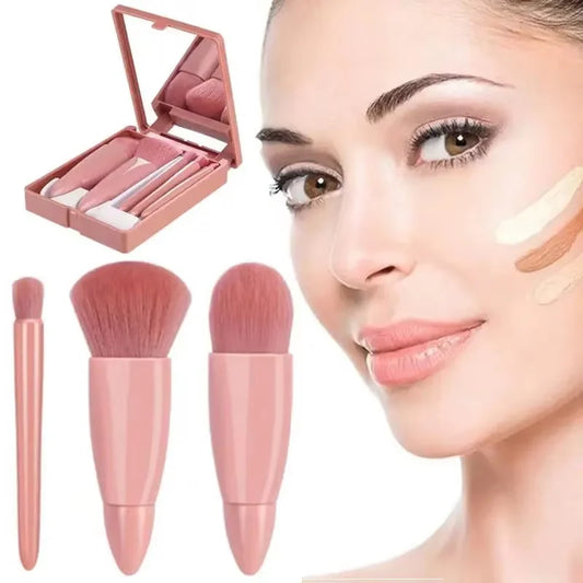RELI 5-Piece Mini Travel Makeup Brush Set – Compact Cosmetic Brushes with Case & Mirror