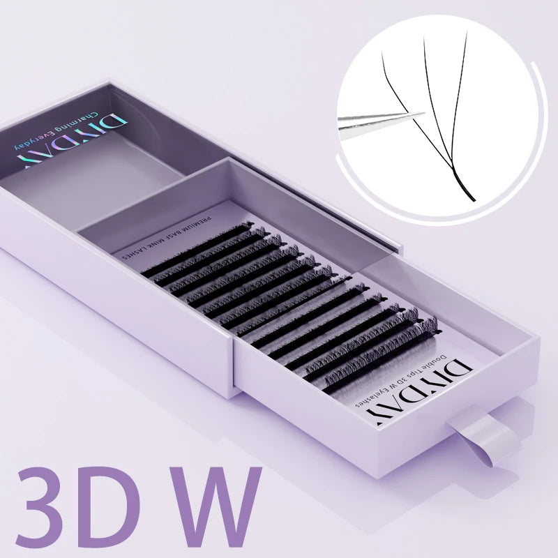 DIYDAY W-Shape Premade Eyelash Extensions – 3D to 8D Volume Fans for Natural Bloom Look C30