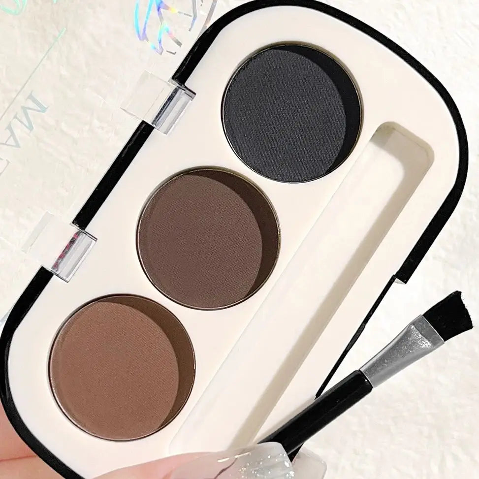 LuxuryGlow&nbsp; 3-Color Eyebrow Powder Palette with Brush – Long Lasting, Natural Finish
