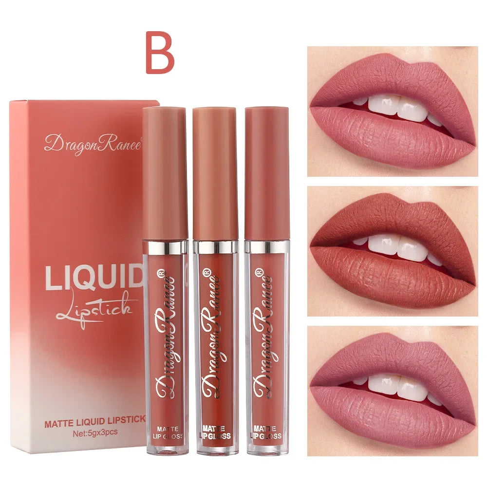 LuxuryGlow - Set de 3 labiales líquidos mate de larga duración - Maquillaje coreano resistente al agua