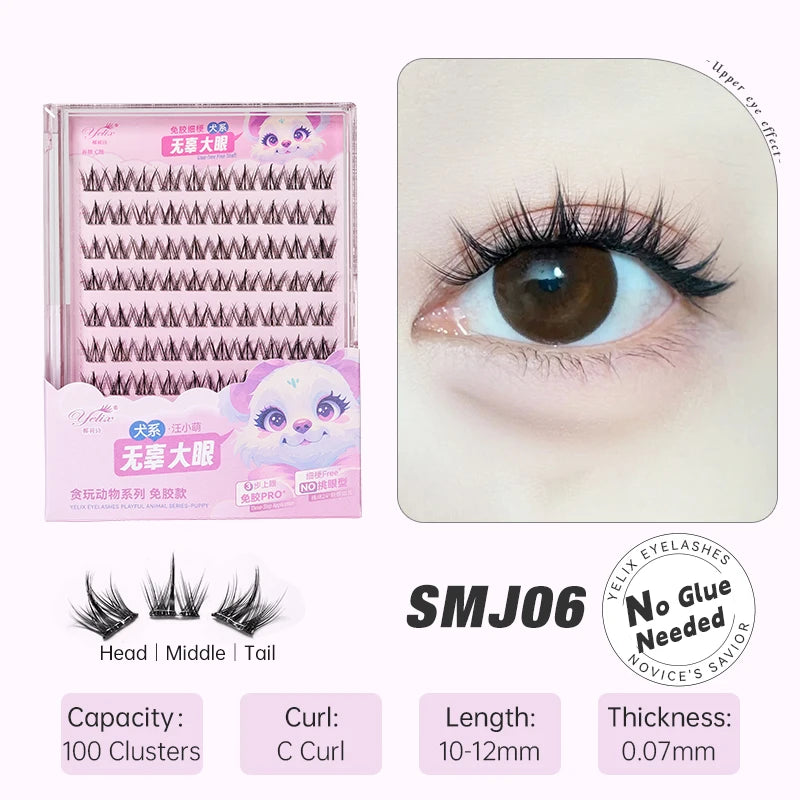 Yelix Fairy Glue-Free Reusable False Eyelashes – Easy DIY Segmented Lashes for Natural Look