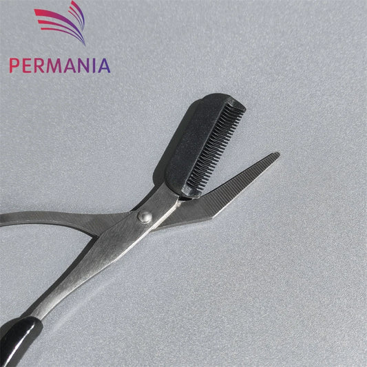 PERMANIA Eyebrow Trimmer Scissor with Comb – Stainless Steel Grooming Tool