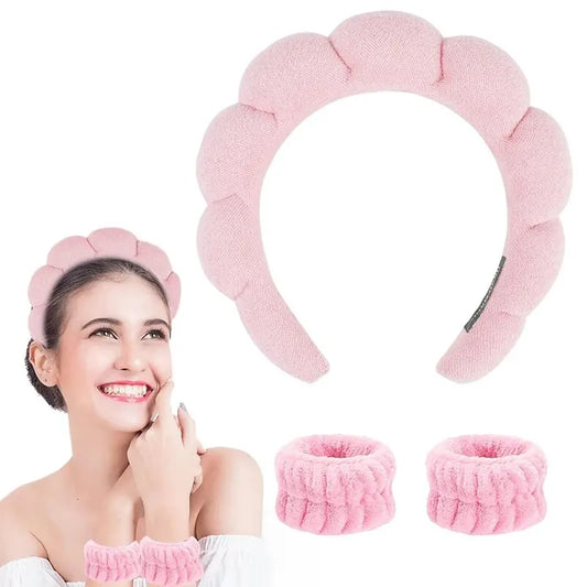 LuxuryGlow Soft Cloud Hair Band Set – 3pcs Fluffy Headbands for Makeup & Skincare