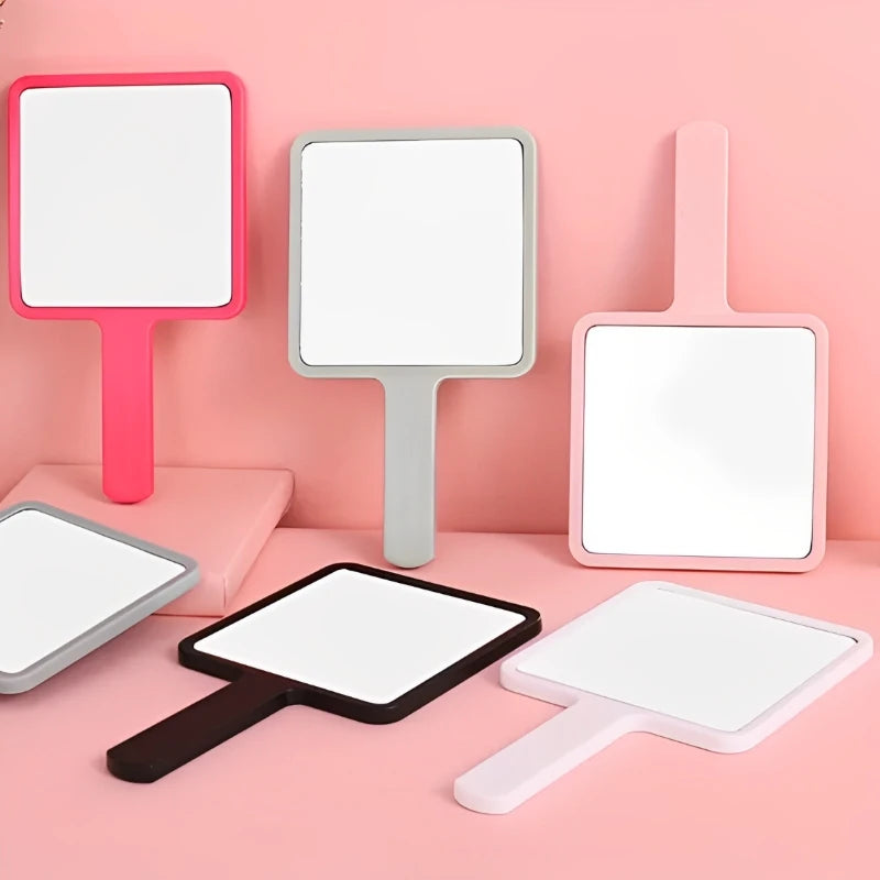 مرآة مكياج مربعة محمولة باليد من HMQ Beauty لتمديد الرموش - مرآة زينة عالية الدقة بمقبض