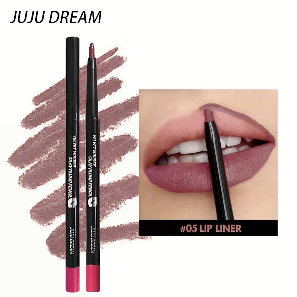 Lápiz delineador de labios mate a prueba de agua LuxuryGlow: 5 tonos duraderos y resistentes a las manchas para un contorno y una definición de labios perfectos.