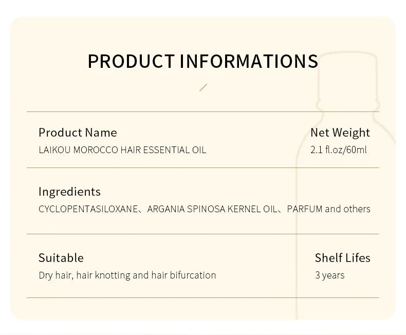 Aceite capilar de argán marroquí LAIKOU – Sérum nutritivo reparador para cabello seco (60 ml)