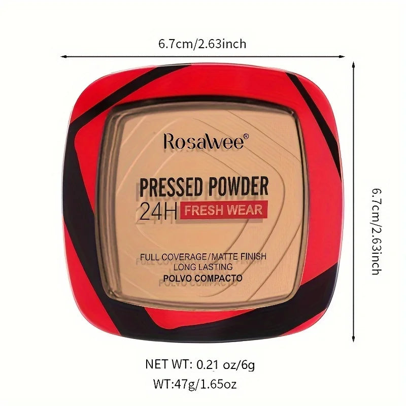 Base de maquillaje en polvo compacto mate Rosawee: cobertura total 24 horas y control de grasa