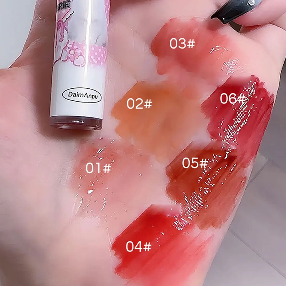 DAIMANPU Cute Cat Mirror Lip Glaze Set – 6 Glossy, Hydrating, Long-Lasting Lip Colors