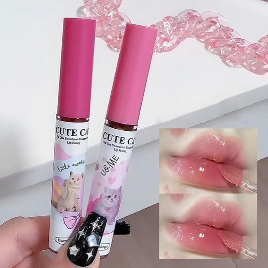 DAIMANPU - Set de brillo labial con espejo de gato: 6 colores hidratantes, brillantes y duraderos