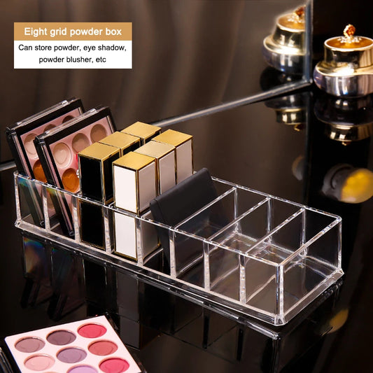 LuxuryGlow 8-Cell Acrylic Cosmetic Storage Box – Makeup Organizer for Powder, Lipstick & Nail Polish