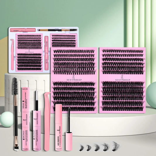 SEXYSHEEP DIY Eyelash Extension Kit with Glue, Remover, Lash Brush & Tweezers – Natural Cluster Lashes for Salon-Style Look at Home