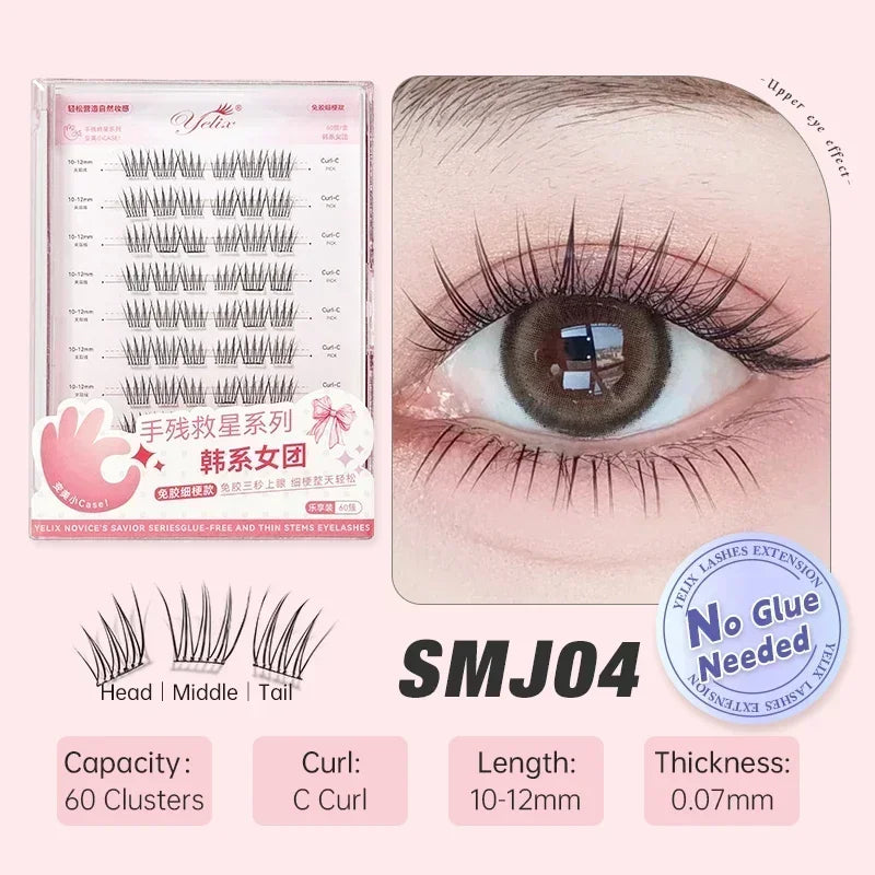 Yelix Fairy Glue-Free Reusable False Eyelashes – Easy DIY Segmented Lashes for Natural Look