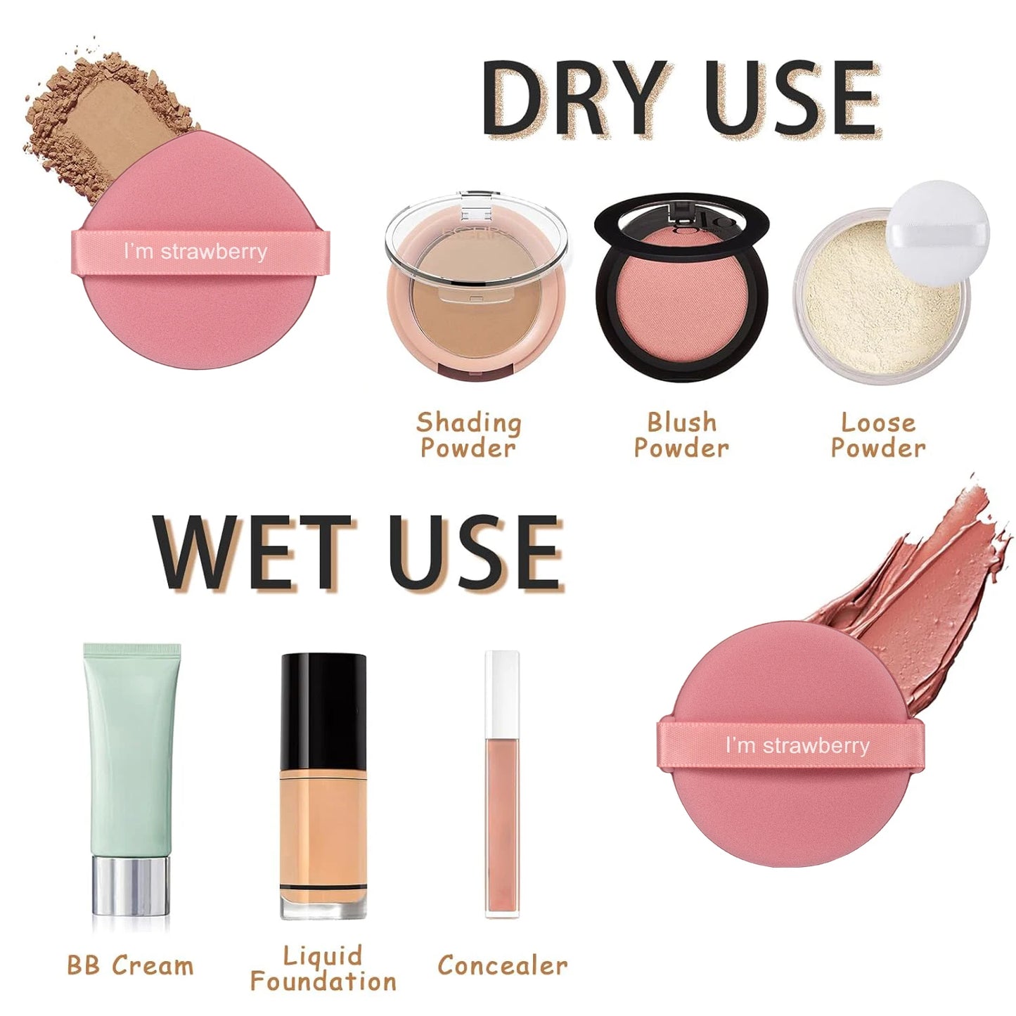 Karsyngirl - Juego de 7 esponjas de maquillaje de fresa (doble cara)