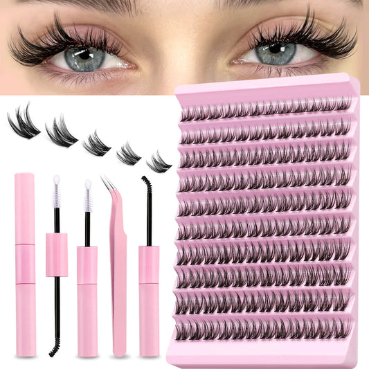 GROINNEYA DIY Lash Extension Kit – Individual Cluster Lashes with Glue & Remover (Natural Look)