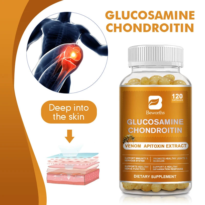 BEWORTHS Glucosamine Chondroitin Capsules – Joint & Knee Pain Relief with Bee Venom Extract (120 Capsules)