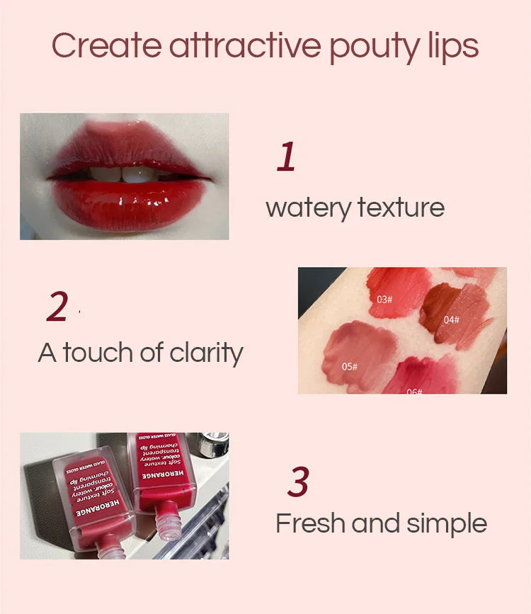 Brillo labial HERORANGE Glass Water | Hidratante, voluminizador y de larga duración