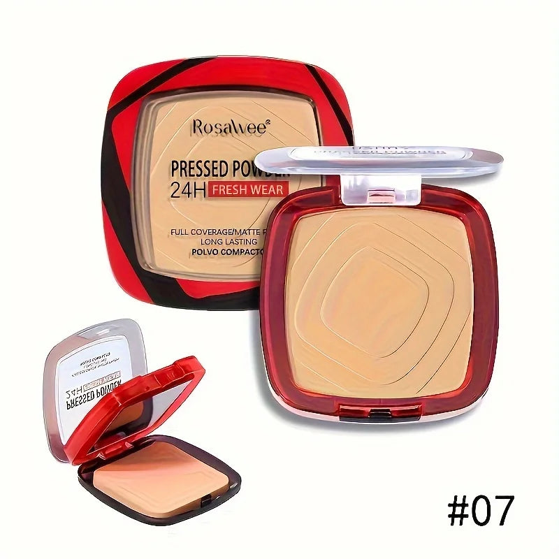 Base de maquillaje en polvo compacto mate Rosawee: cobertura total 24 horas y control de grasa