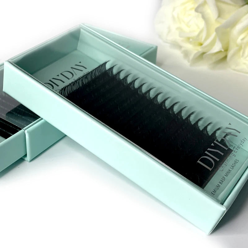DIYDAY 16 Rows Individual Eyelash Extensions – Soft Mink, B to DD Curl Options C90