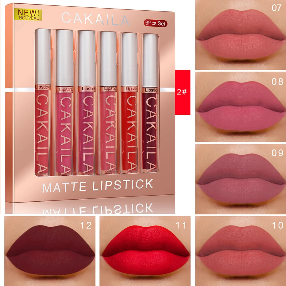 Set de brillo labial líquido mate de 6 colores CAKAILA: labiales resistentes al agua y de larga duración