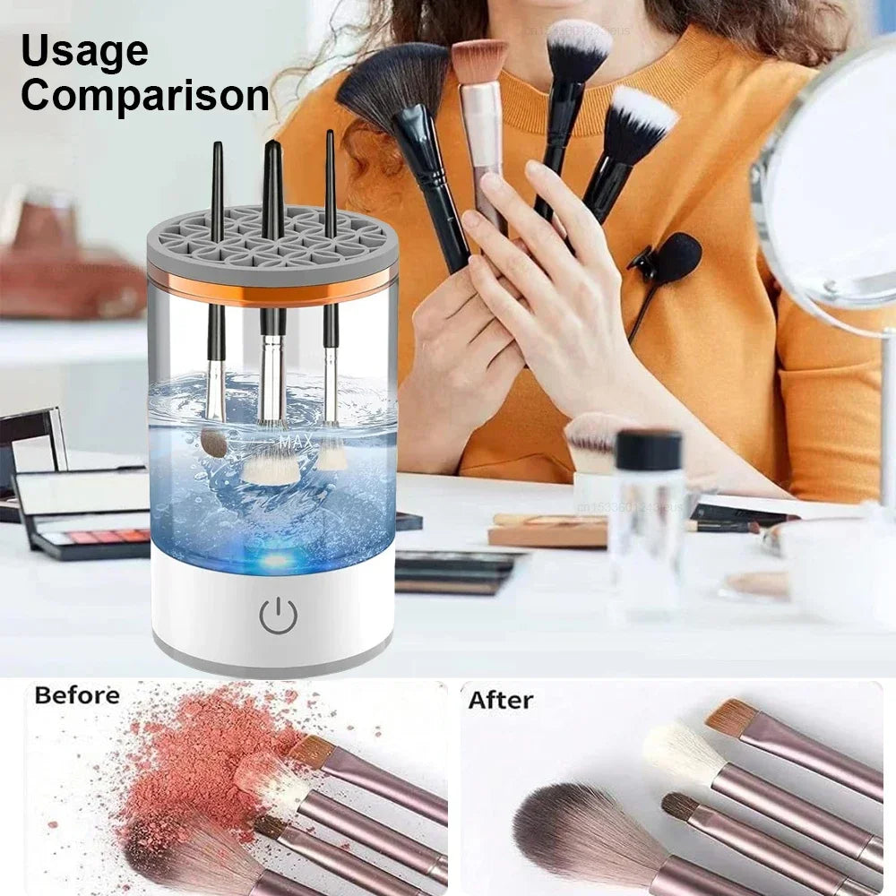 LuxuryGlow USB Electric Makeup Brush Cleaner – 3-in-1 Quick Drying & Cleaning Tool
