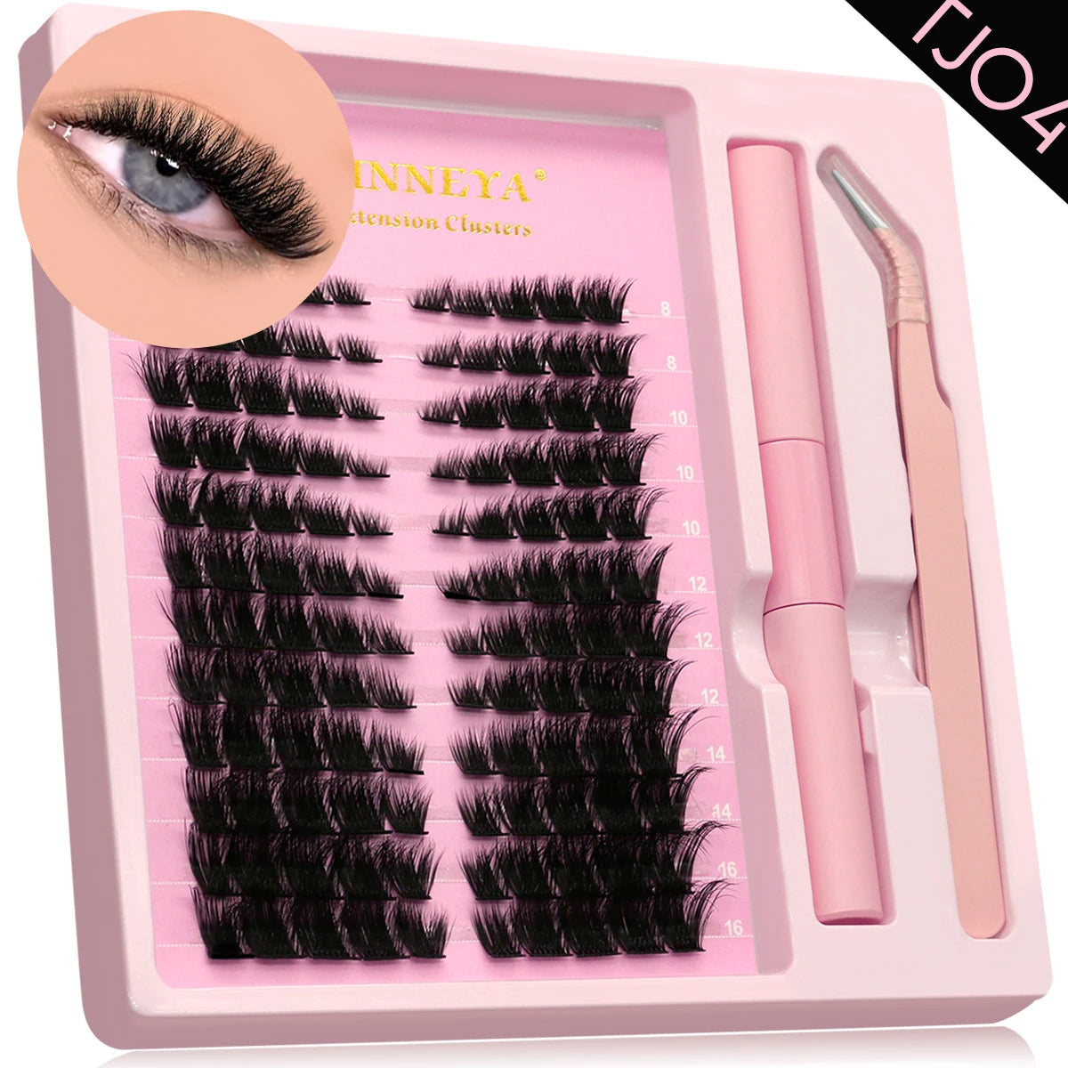 GROINNEYA DIY Lash Extension Kit – Natural Look Clusters with Bond & Seal, Tweezers Included