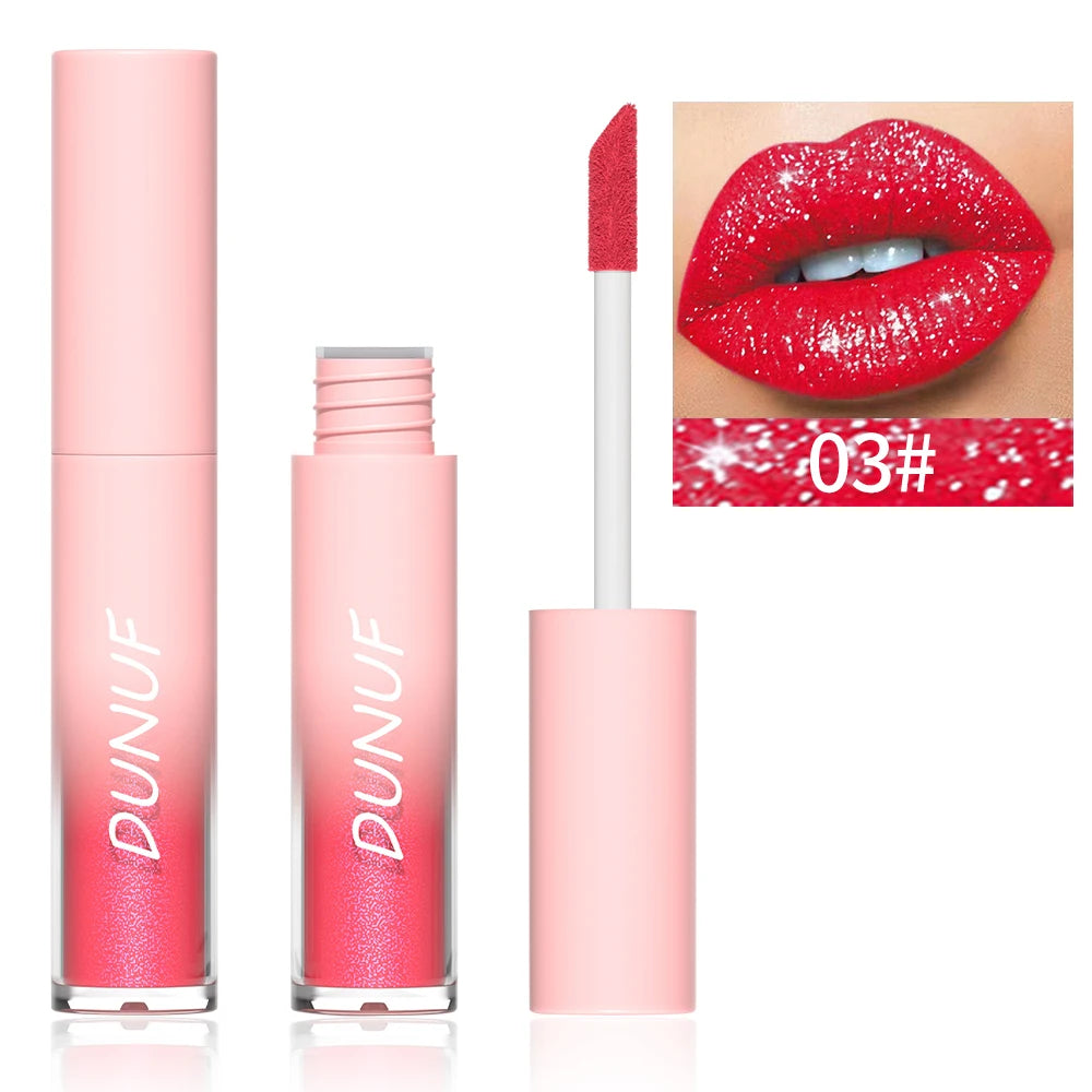 DUNUF Waterproof Pearlescent Lipstick – Long-Lasting Shimmer Lip Gloss for Daily & Stage Makeup