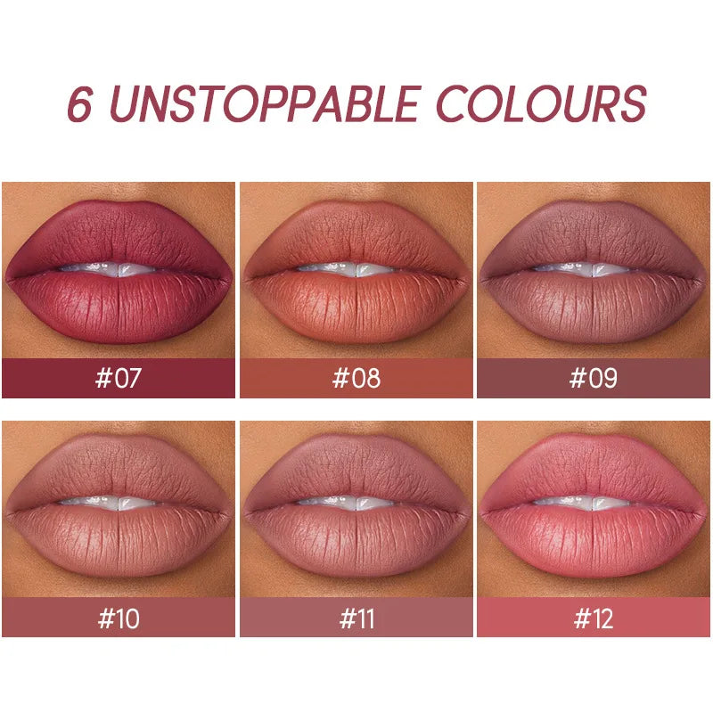 Set de delineador y lápiz labial USHAS de 12 colores: combinación mate de larga duración