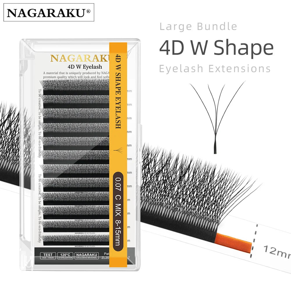 رموش NAGARAKU W على شكل مروحة ثلاثية الأبعاد إلى ثمانية الأبعاد جاهزة - رموش كثيفة ناعمة وطبيعية وخفيفة الوزن C90
