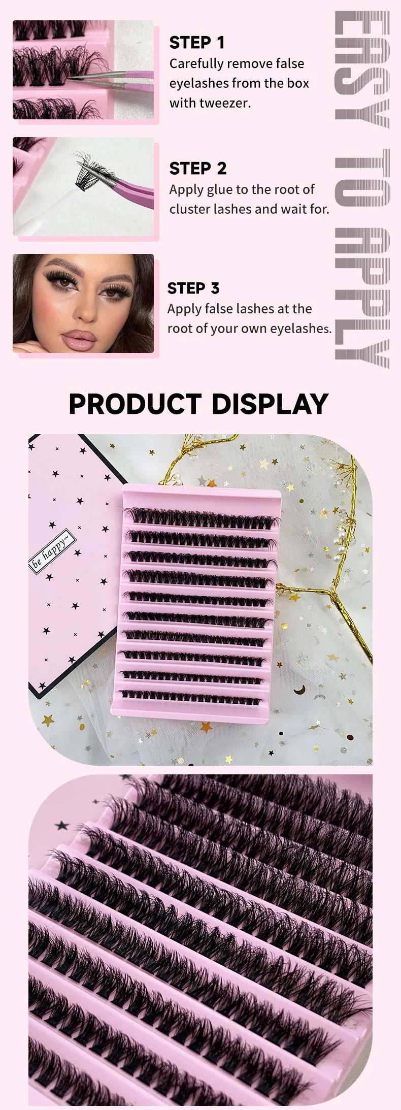 JPNPL MJ DIY Eyelash Extension Kit – 200 PCS Clusters with Bond & Seal