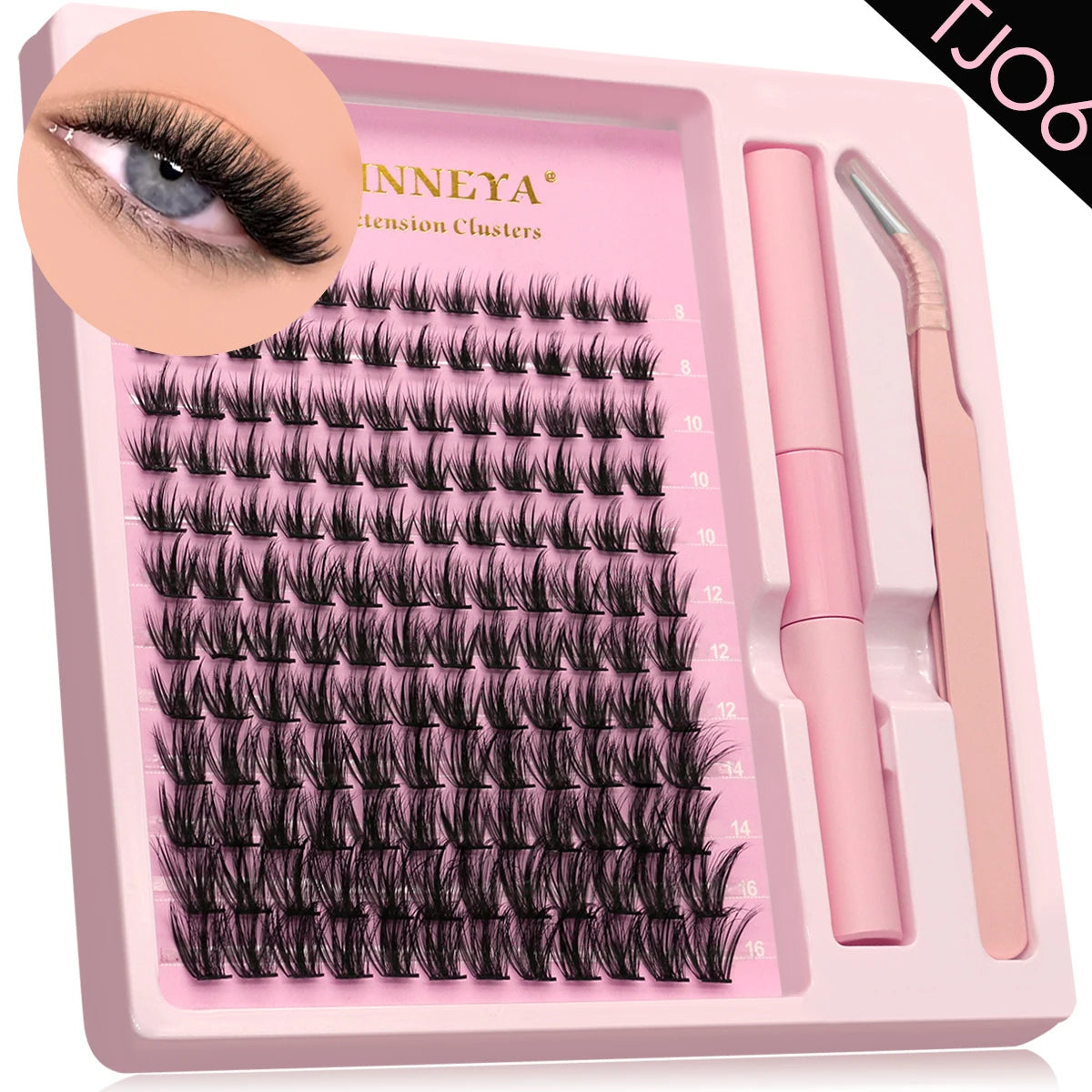 GROINNEYA DIY Lash Extension Kit – Natural Look Clusters with Bond & Seal, Tweezers Included
