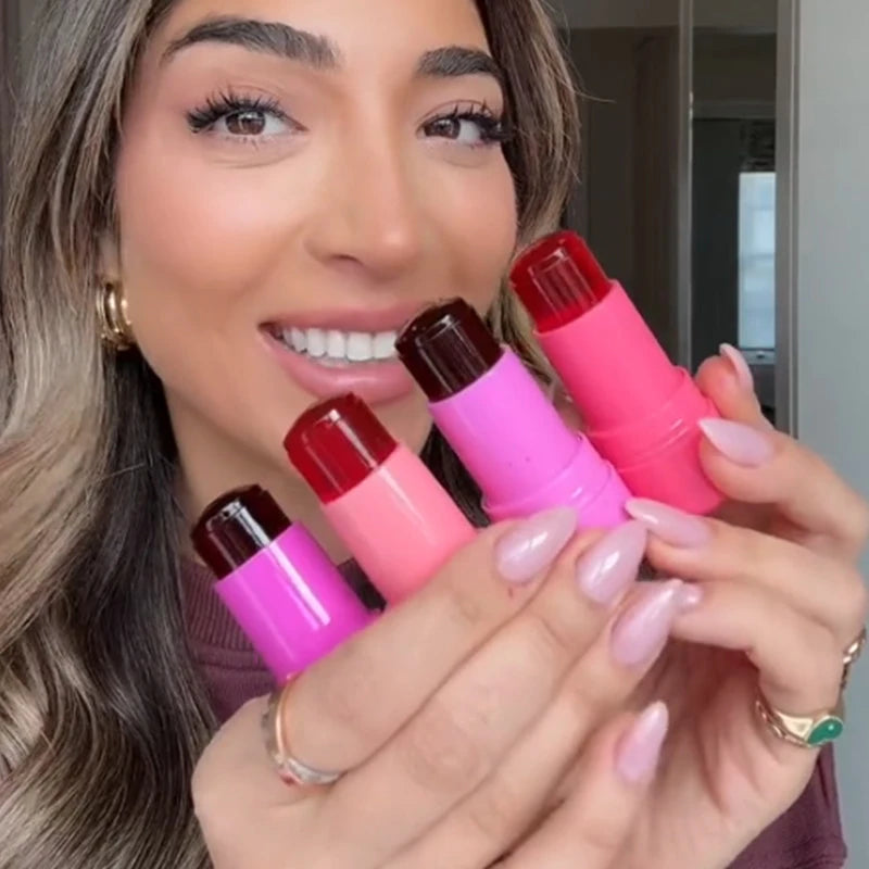 LuxuryGlow 3-in-1 Jelly Lipstick, Blush & Contour Stick – Moisturizing Korean Makeup