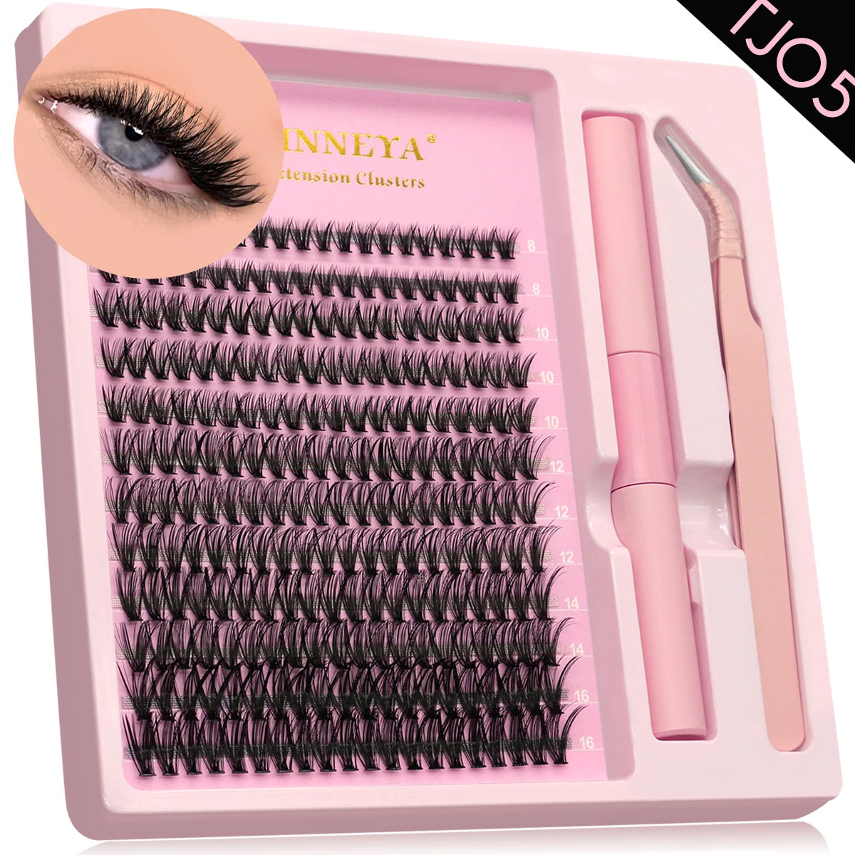 GROINNEYA DIY Lash Extension Kit – Natural Look Clusters with Bond & Seal, Tweezers Included