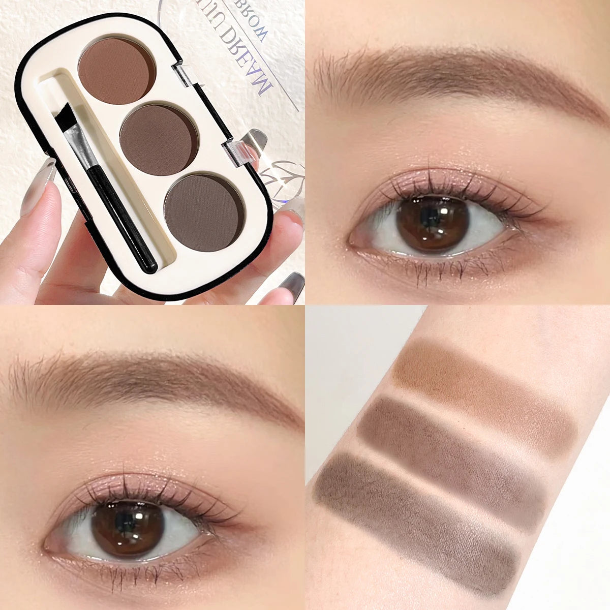 LuxuryGlow&nbsp; 3-Color Eyebrow Powder Palette with Brush – Long Lasting, Natural Finish